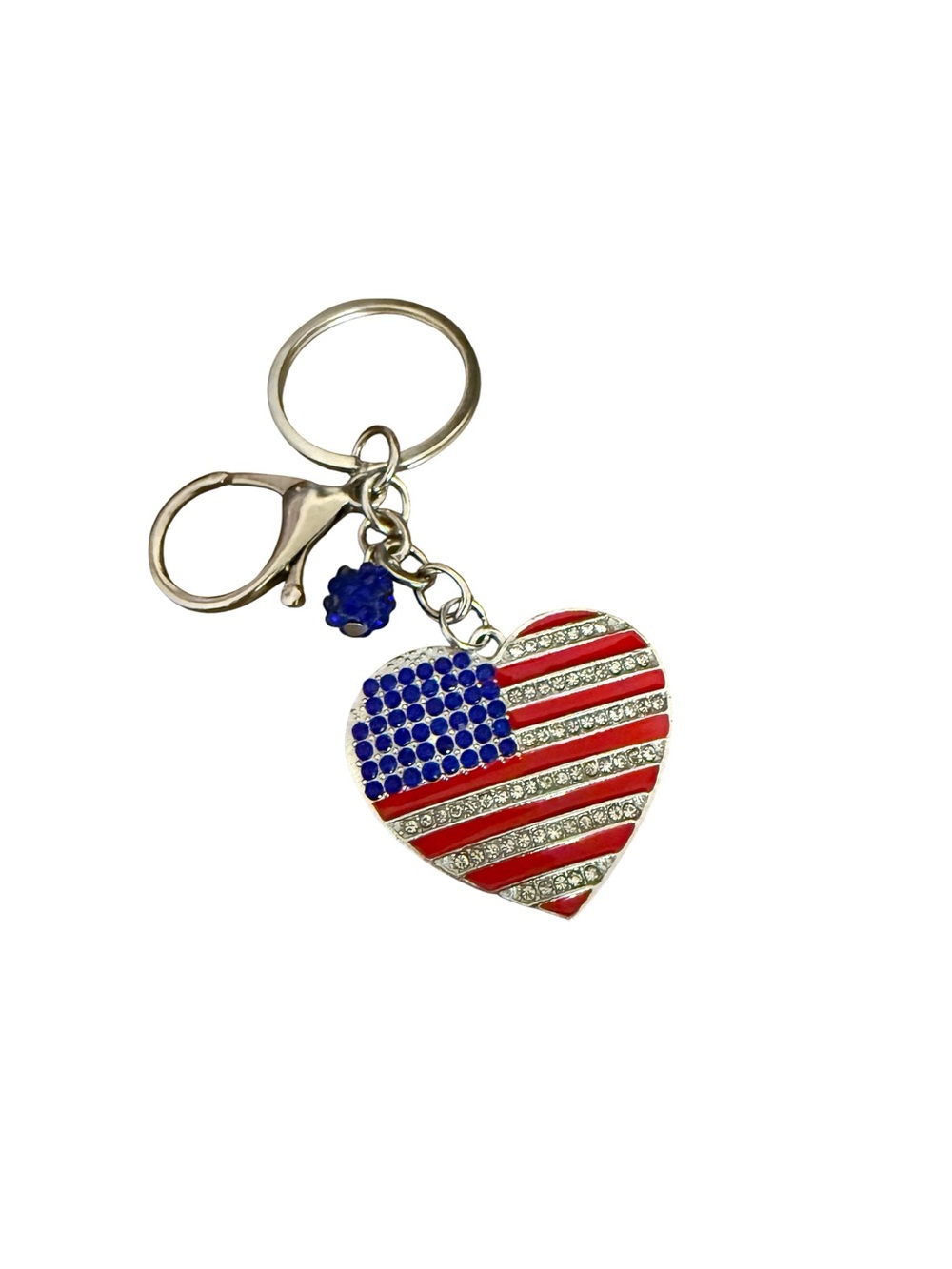 Patriotic Heart Flag Keychain - Red, Blue, Silver